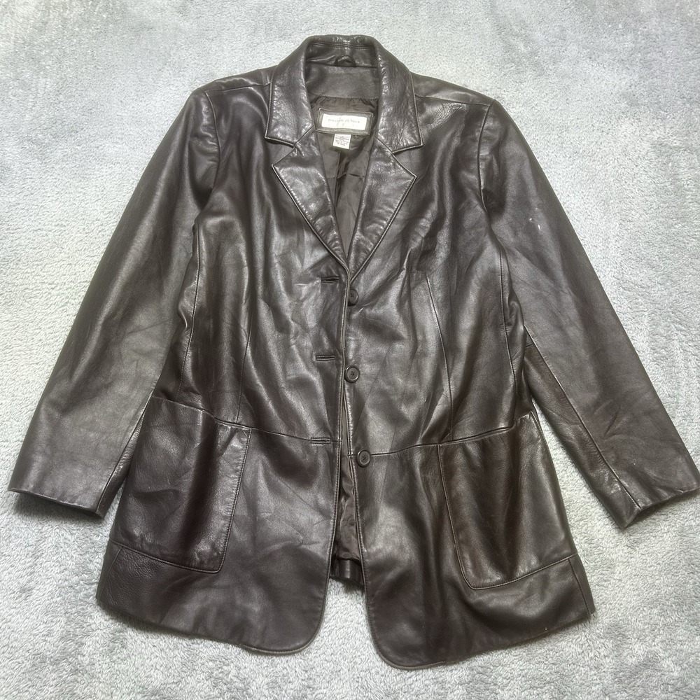 Vintage Preston & York Coat Women's 1X Brown Lambskin Long Leather Jacket Trench